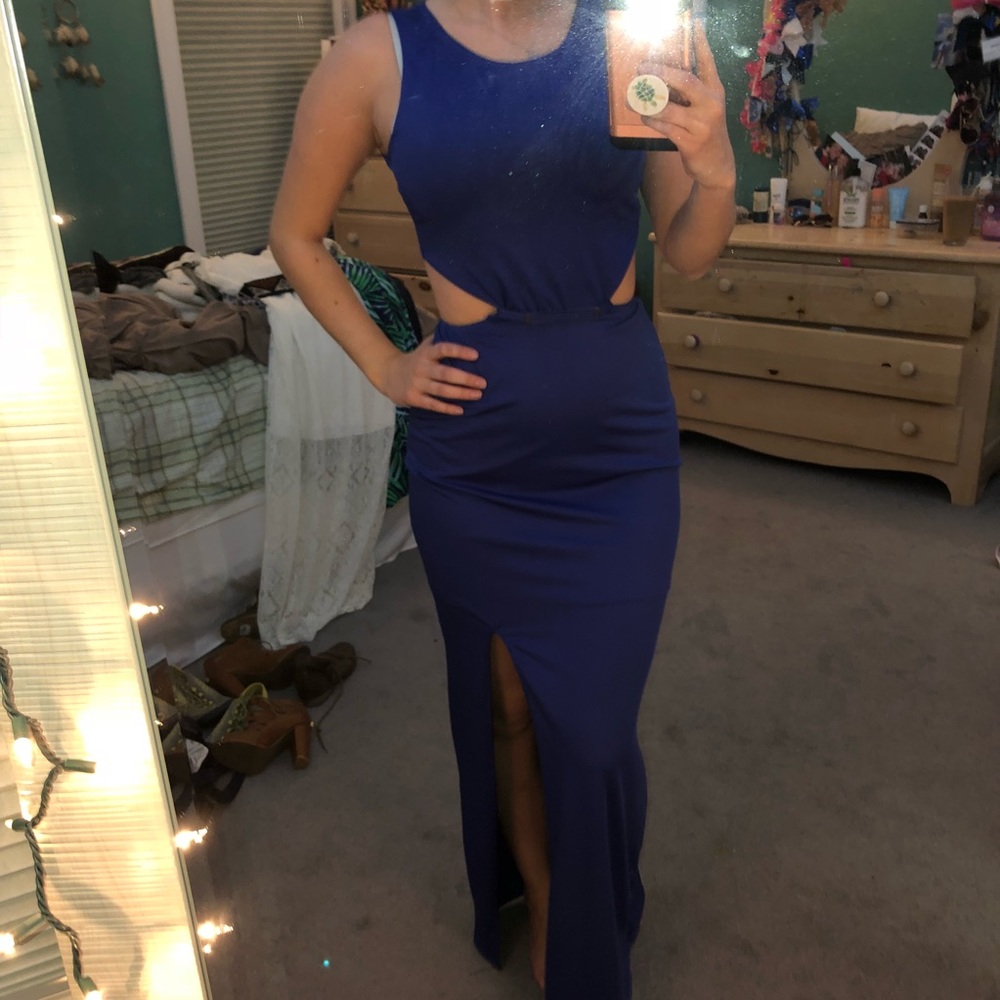 Long blue cut out dress